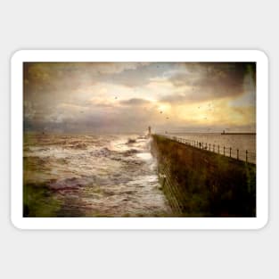 Artistic Stormy weather at Tynemouth Pier Sticker